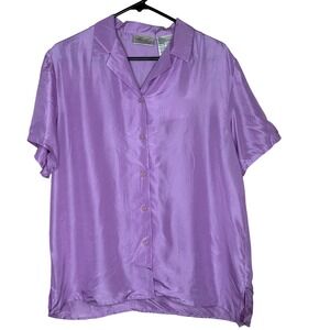 Kathie Lee Collection‎ NWT Purple 100% Silk Camp Shirt Short Sleeve Size L